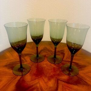 Calico Set of 4 Hand Blown Wine Glasses Tivoli Blue Made In Japan 1970’s